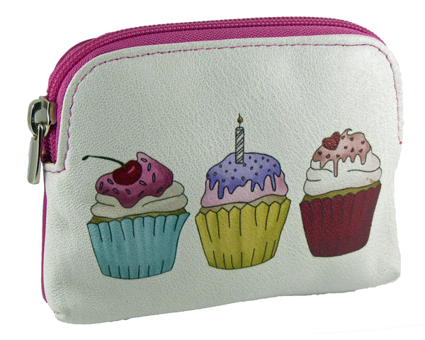 Cupcakes Coin Zip Card Purse Wallet Real Leather