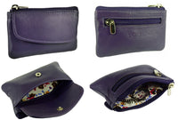 Small Leather Card Holder and Coin Zip Purse with Front Flap