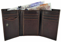 Mens Oiled Brown Leather Trifold Wallet 9 card slots