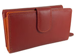Double Sided Two Tone Leather Purse for 20 Credit Cards, Notes and Coins - Red/Orange