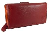 Double Sided Two Tone Leather Purse for 20 Credit Cards, Notes and Coins - Red/Orange