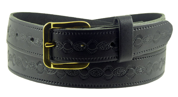 1 1/4" Wide Embossed Leather Belt Black