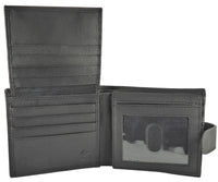 Mens Soft Flip Leather Wallet - 3 Note Sections, 16 Card Slots