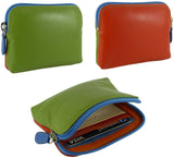 Coin Zip Purse with Card Slots Real Leather RFID Multicoloured