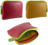 Coin Zip Purse with Card Slots Real Leather RFID Multicoloured