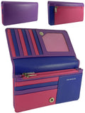 Ladies Multi-Coloured Matinee Flap Over Leather Purse for 14 cards, notes, coins