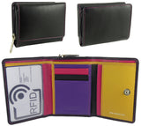 Ladies Small Compact Real Leather RFID Protected Purse Multi Coloured