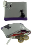 Cat At Midnight Applique Real Leather RFID Coin Key Card Purse