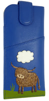 Scottish Highland Cow Real Leather Magnetic Glasses Spectacles Case Mala