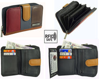 Ladies Real Leather Multicoloured RFID Purse, 5 Coin Sections, 6 Card Slots