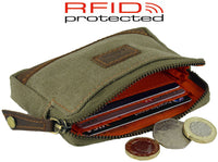 Canvas Leather Trim Card Holder & Coin Zip Purse RFID