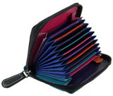 Real Leather Concertina Fan Credit Card Holder Wallet Multicoloured RFID