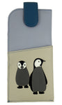 Ollie Penguin Real Leather Magnetic Glasses Spectacles Case Mala - Blue/Beige