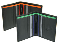 Mens Leather Slim Compact Note Wallet 6 Card Slots Coloured Trim