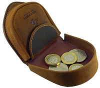 Premium Italian Veg Tan Leather Coin Horseshoe Tray Purse Wallet Boxed - VISCONTI