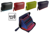 Real Leather Concertina Fan Credit Card Holder Wallet Multicoloured RFID