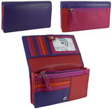 Ladies Leather Matinee Flapover Purse - 10 card slots Multicolour